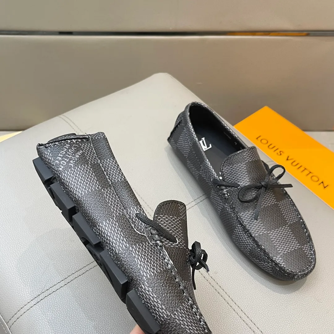 Factory price: 460💰LV men's beanie shoes 2025 official website synchronization <market top version> cowhide grid ➕ black cowhide original packaging. Size 38-45